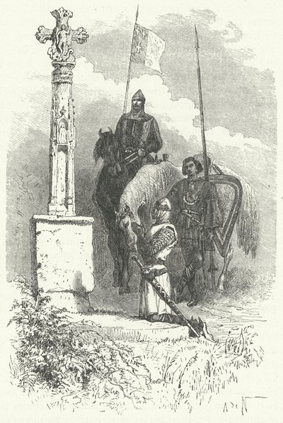 Ferdinand I van Leon die bidt voor een kruis door Alphonse Marie de (after) Neuville