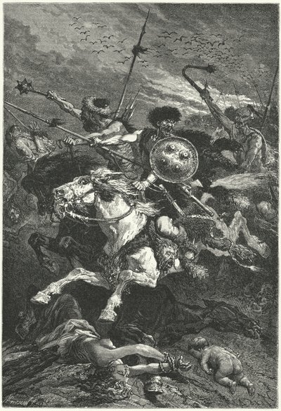 Hunnen aanvallen in de Slag bij Chalons, 451 door Alphonse Marie de (after) Neuville