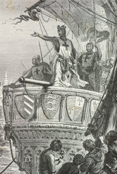 Richard Leeuwenhart verlaat het Heilige Land in 1192 (gravure) door Alphonse Marie de Neuville
