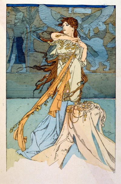 Illustratie door Alphonse Mucha uit "Rama" een gedicht in drie bedrijven door Paul Verola. ca.1898. Mucha (1860 – 1939). was een Tsjechische Art Nouveau schilder door Alphonse Mucha