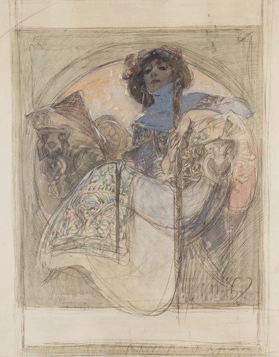 Zittende vrouw – studie voor een poster, 1897 door Alphonse Mucha