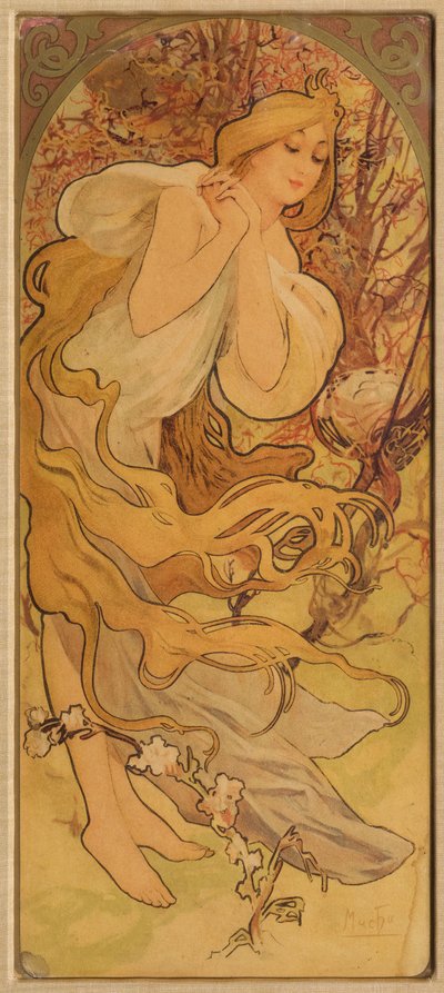 Lente uit de serie Les Saisons, ca. 1900 door Alphonse Mucha