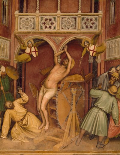 St. Joris onderworpen aan marteling op het rad door Altichiero da Zevio