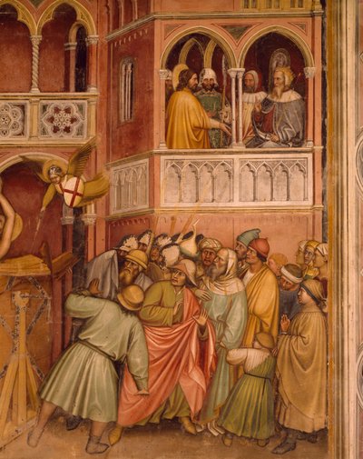 Sint Joris onderworpen aan marteling op het wiel door Altichiero da Zevio