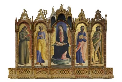 Madonna met Kind op de Troon en de Heiligen Franciscus, Petrus door Alvise Vivarini