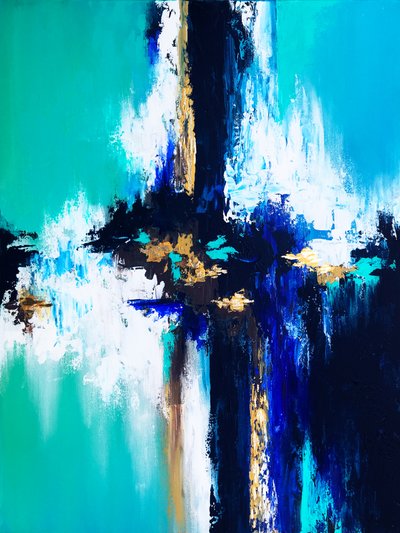Levendig blauw-goud abstract door Alyson Storms