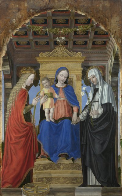 De maagd en het kind met heiligen door Ambrogio Bergognone