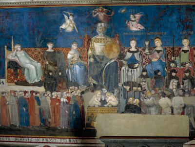Allegorie van Goed Bestuur, detail uit Allegorie en Effecten van Goed en Slecht Bestuur op Stad en Land door Ambrogio Lorenzetti