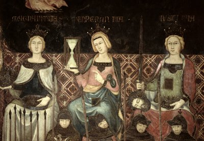 Allegorie van Goed Bestuur, detail van Gerechtigheid, Hoop en Grootmoedigheid, 1338-40 door Ambrogio Lorenzetti