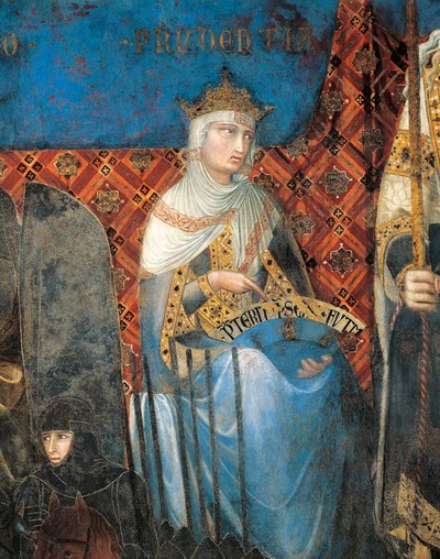 Allegorie van Goed Bestuur, voorzichtigheid, detail uit Allegorie en effecten van goed en slecht bestuur in stad en land door Ambrogio Lorenzetti