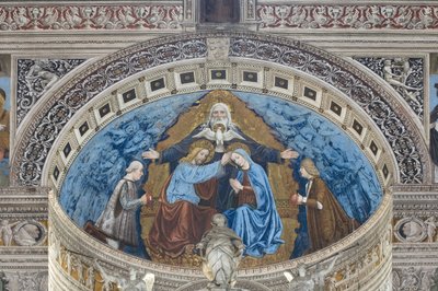 Kroning van de Maagd Maria met God en de Heilige Geest tussen Francesco en Ludovico Sforza door Ambrogio da Fossano (c.1460 1523)