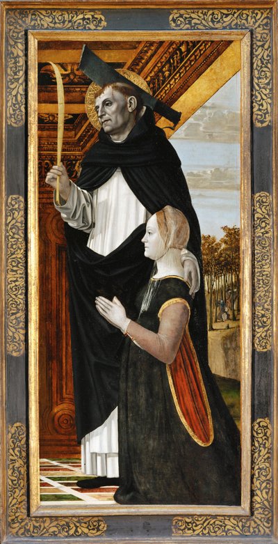 Sint Pieter en een knielende donor ... door Ambrogio da Fossano (c.1460-1523)