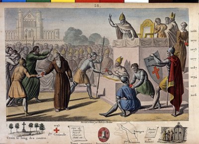 God wil het: op het Concilie van Clermont (tegenwoordig Clermont-Ferrand, Auvergne), predikt Peter de Kluizenaar de eerste kruistocht voor paus Urbanus II door Ambroise Tardieu