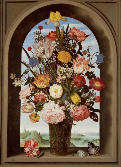 Bloemstilleven met tulpen (olieverf op hout) door Ambrosius II Bosschaert