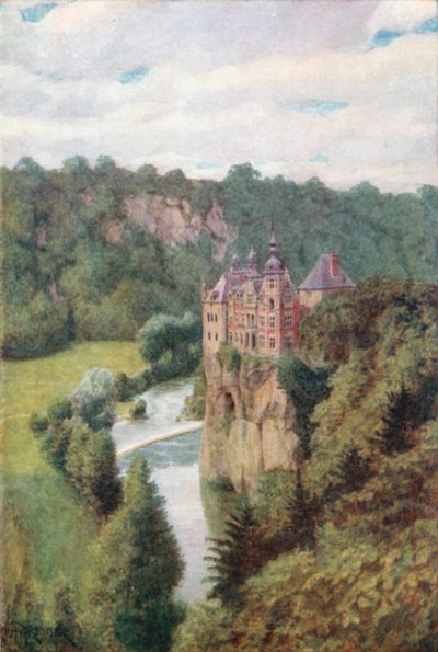 Chateau de Walzin, in de Lessevallei (kleurenlitho) door Amedee (after) Forestier