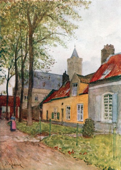 Hal en pastorie, Nieuport (kleurenlitho) door Amedee (after) Forestier