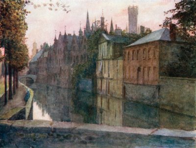 Gezicht op het Palais du Franc, Brugge (kleurenlitho) door Amedee (after) Forestier