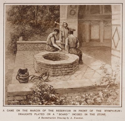 Een spel aan de rand van het reservoir voor het Nymphaeum, uit een artikel getiteld 