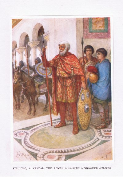 Stiliko, een Vandaal, De Romeinse Magister Utriusque Militae, illustratie uit De Romeinse Soldaat, 1928 door Amedee Forestier