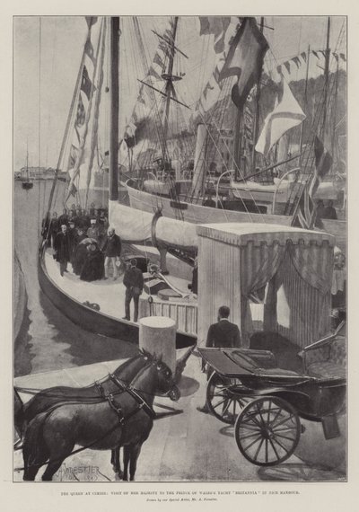 De Koningin bij Cimiez, Bezoek van Hare Majesteit aan het Jacht Britannia van de Prins van Wales in de Haven van Nice door Amedee Forestier
