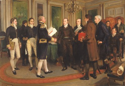 Ondertekening van het Verdrag van Gent, kerstavond, 1814, 1914 door Amedee Forestier
