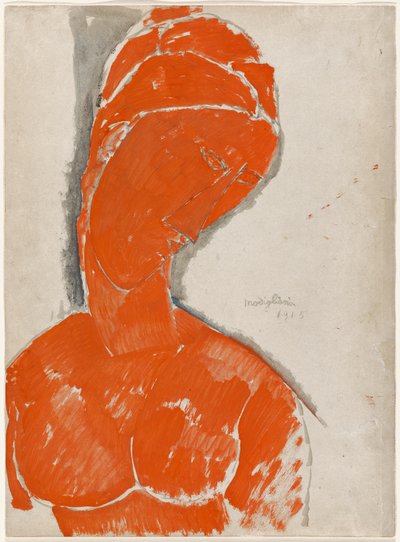 Vrouwelijk Buste in Rood door Amedeo Modigliani
