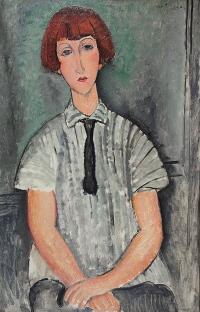 Frans:  Jeune Fille au corsage rayé Jong meisje met een gestreepte blouse door Amedeo Modigliani