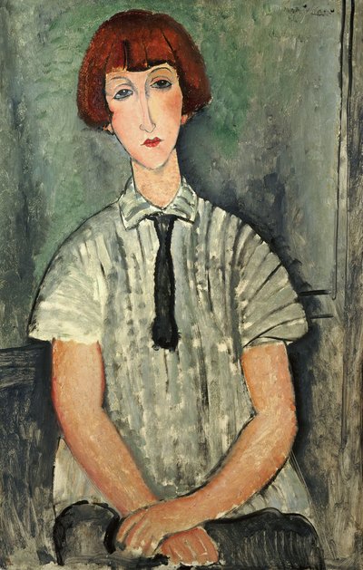 Frans:  Jeune Fille au corsage rayé Jong meisje met een gestreepte blouse door Amedeo Modigliani