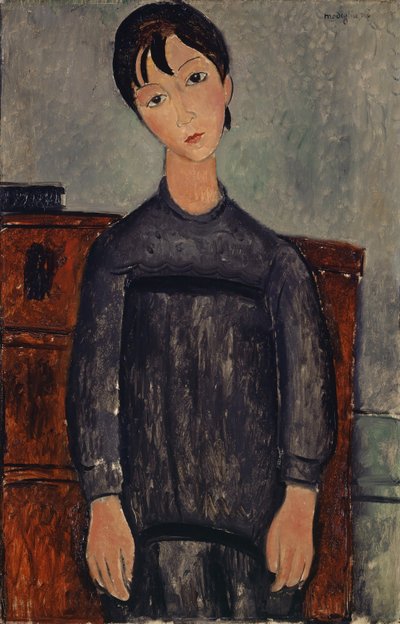 Meisje Staand in een Zwarte Schort door Amedeo Modigliani