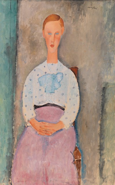 Meisje met bolletjesblouse door Amedeo Modigliani