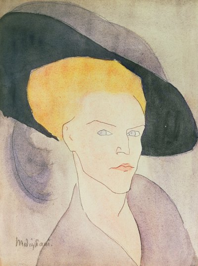 Hoofd van een Vrouw met een hoed, 1907 door Amedeo Modigliani