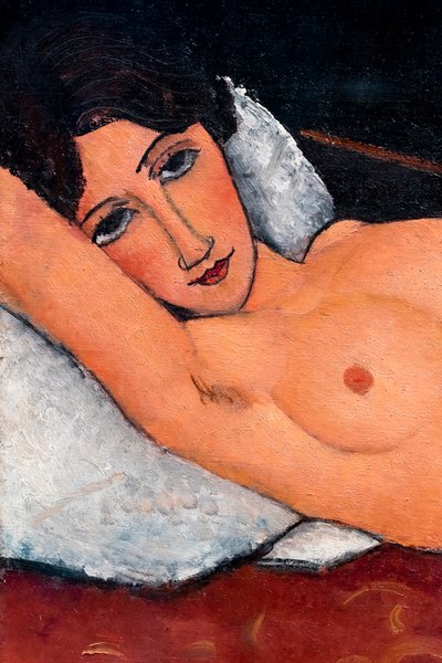 Naakt liggend op een wit kussen, ca. 1917 (Olieverf op doek) door Amedeo Modigliani