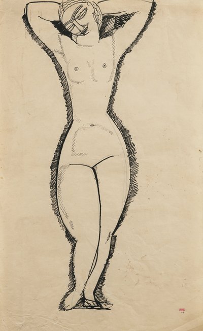 Staande naakt met opgeheven armen door Amedeo Modigliani