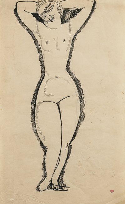 Staande naakt met opgeheven armen, 1911 door Amedeo Modigliani