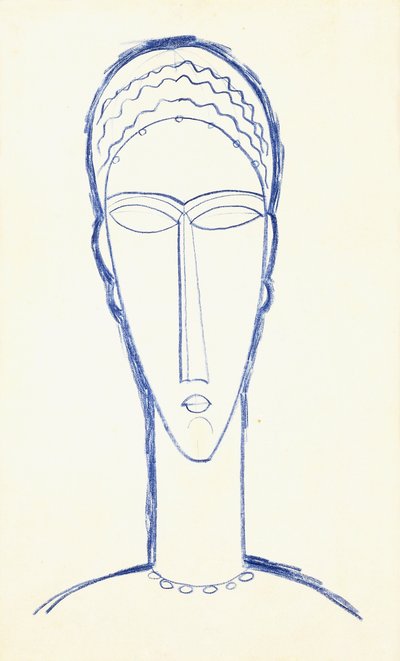 Studie voor een Hoofd voor een Beeldhouwwerk, ca. 1911 door Amedeo Modigliani