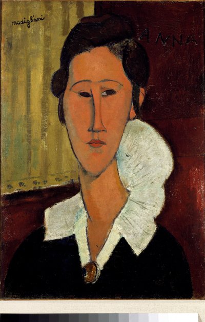 Vrouw met de Kraag of Portret van Anna Zborowska door Amedeo Modigliani