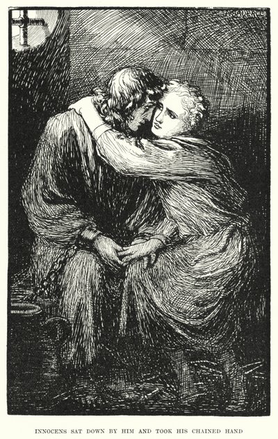 Innocens ging naast hem zitten en nam zijn geketende hand door Amelia M. (attr.to) Bowerley or Bauerle