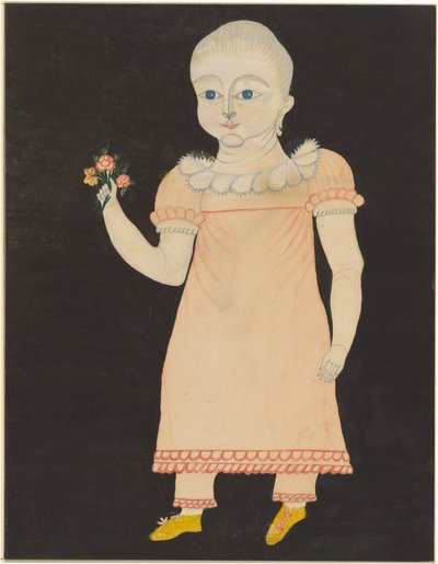 Baby in roze jurk met rozen door American 19th Century