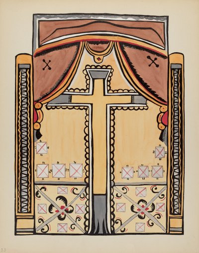 Plaat 13: Ontwerp met Kruis: Uit Portfolio "Spaanse Koloniale Ontwerpen van New Mexico" door American 20th Century