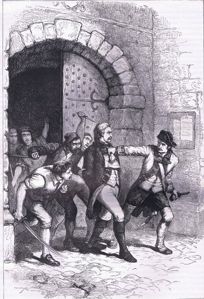 Huddy wordt uit de gevangenis geleid om opgehangen te worden, illustratie uit Cassells Geschiedenis van de Verenigde Staten gepubliceerd door Cassell, Petter & Galpin, ca. 1900 (litho) door American English school
