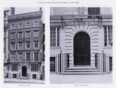 Charles A Platt: 47 en 49 East Sixty-Fifth Street, New York, Vooraanzicht, Detail van Ingang door American Photographer (after)