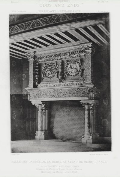 Open haard: Salle Des Gardes De La Reine, Chateau De Blois, Frankrijk (zwart-wit foto) door American Photographer (after)