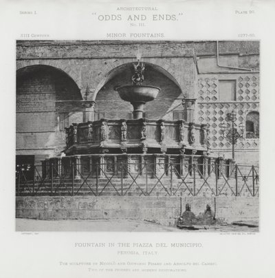 Fontein op het Piazza Del Municipio, Perugia, Italië door American Photographer (after)