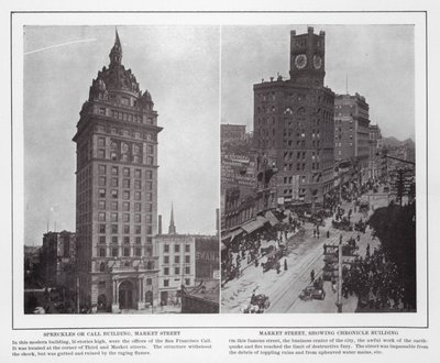 San Francisco: Spreckles of Call Building, Market Street; Market Street, met Chronicle Building (zw/w foto) door American Photographer (after)