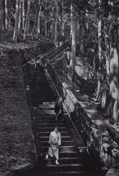 De trappen die leiden naar het graf van de Shogun Ieyasu (zwart-wit foto) door American Photographer (after)