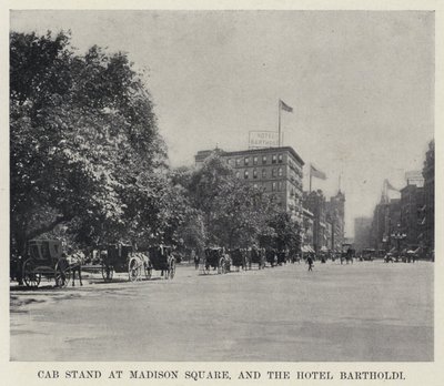 Taxi standplaats bij Madison Square, en het Hotel Bartholdi door American Photographer