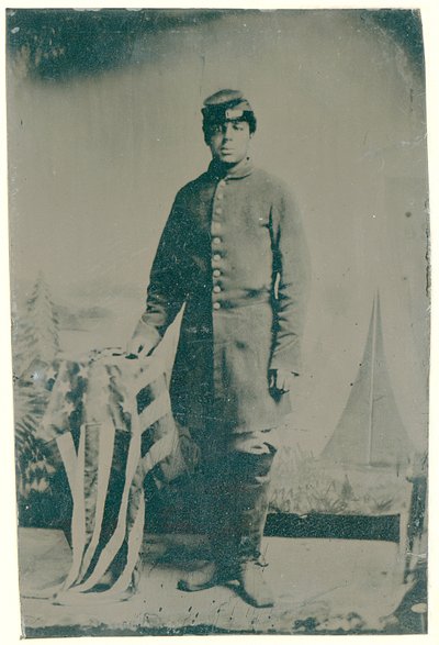 Charles H. Arnum, een soldaat in het 54e Massachusetts Volunteer Infantry Regiment, 1864 (tintype foto) door American Photographer