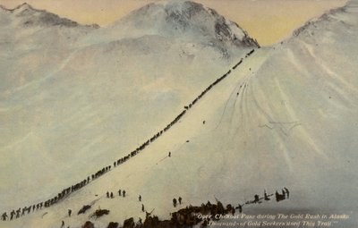 Goudzoekers die de Chilkoot Pass oversteken tijdens de Alaskaanse goudkoorts, 1896-1899 door American Photographer