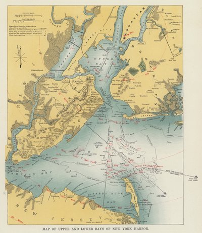 Kaart van de Boven- en Benedenbaaien van de Haven van New York door American Photographer