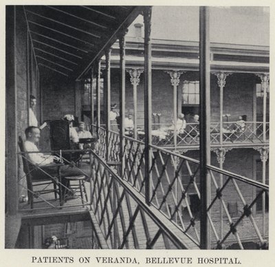 Patiënten op veranda, Bellevue Hospital door American Photographer